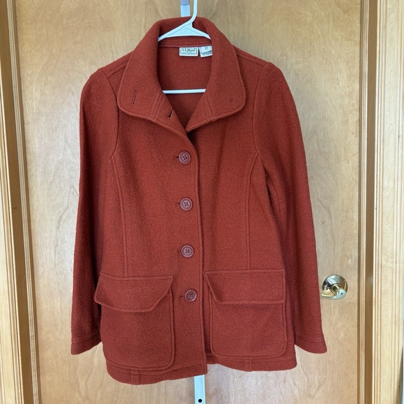 LL BEAN XS Regular Jacket 100% Wool Unlined Women's Coat 271132 Rust Red - Picture 1 of 8